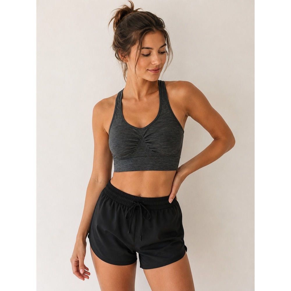 Sweaty‎ Betty Stamina Sports Bra Charcoal Grey Heather Seamless Racerback M